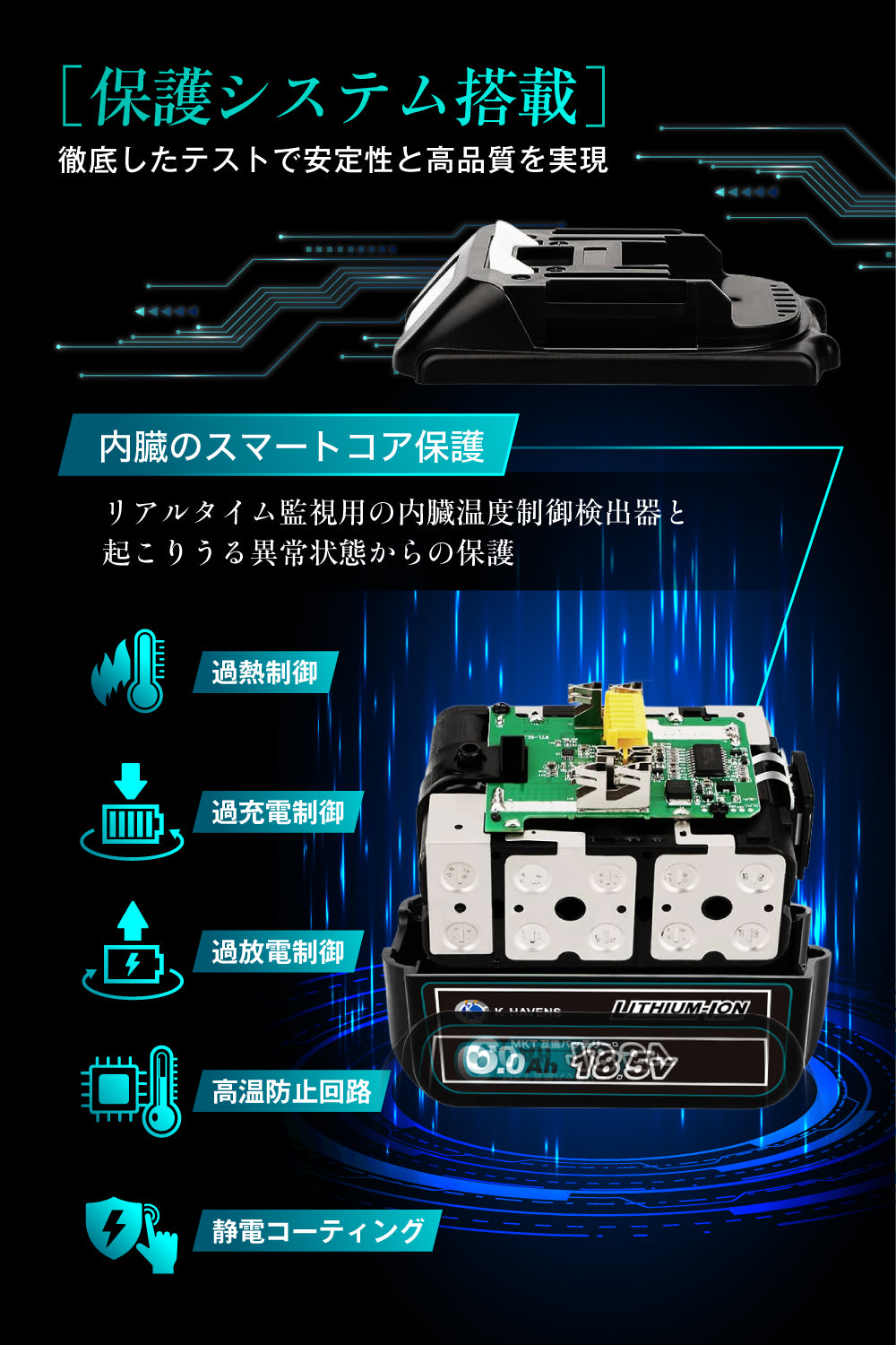 嵐神 マキタ 互換 バッテリー 18V 6.0Ah